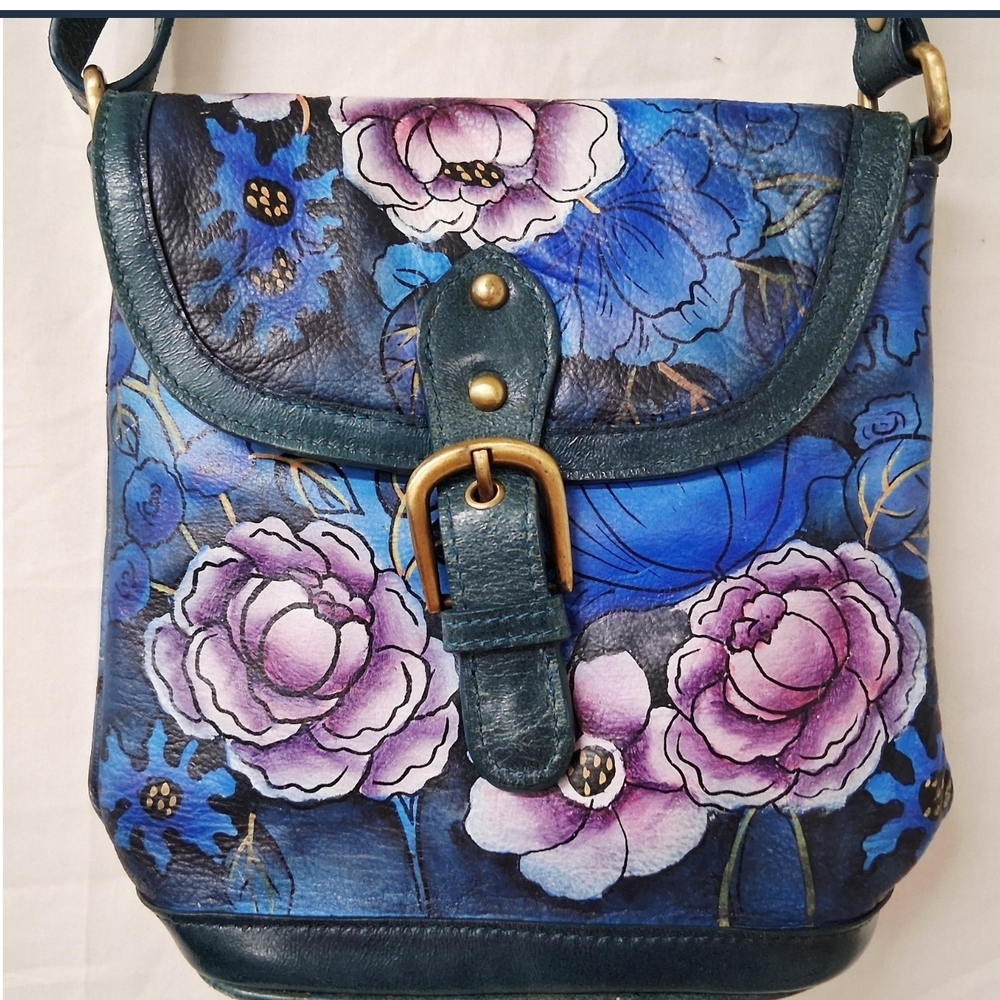 Sharif Blue Floral Leather Crossbody Bag